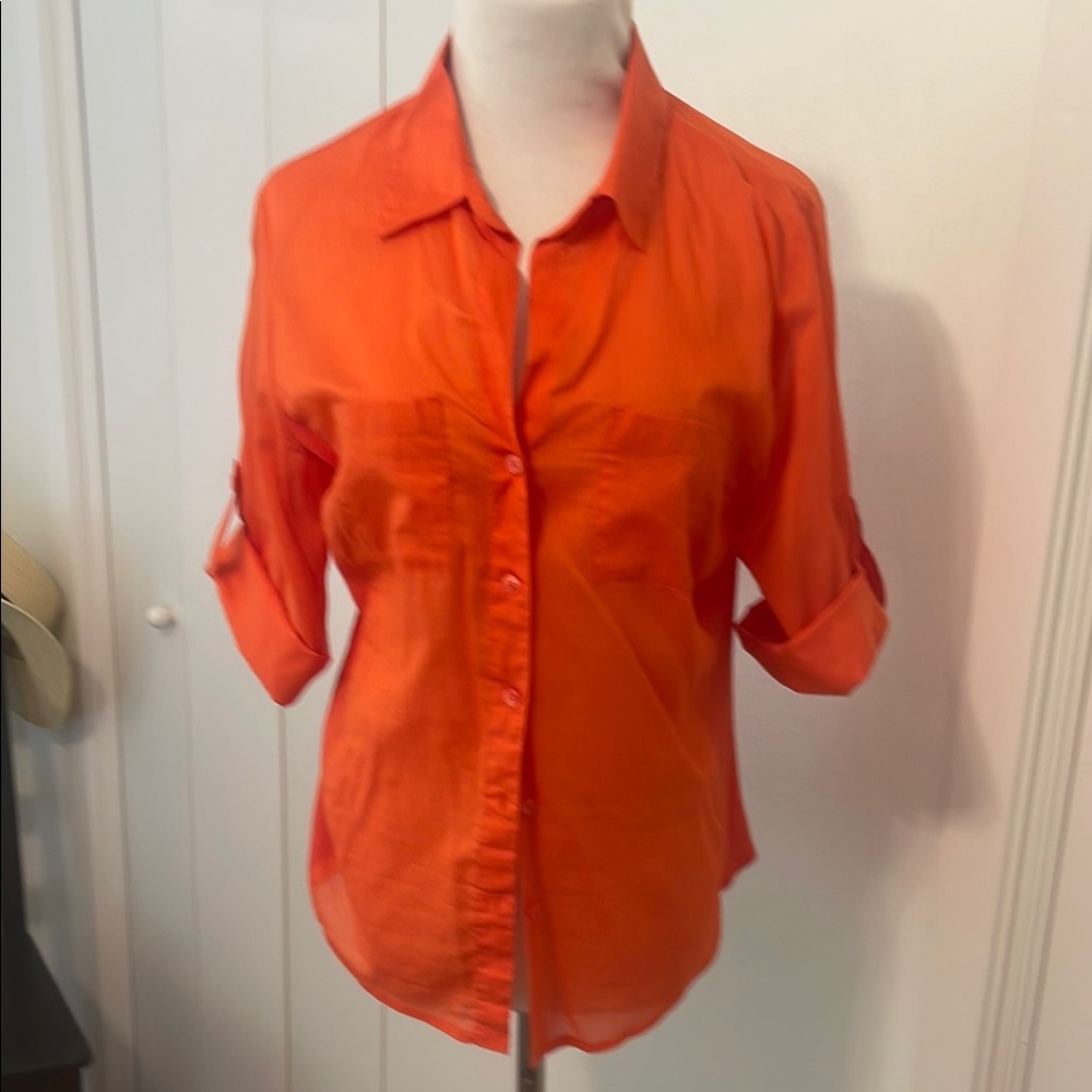 Women's Orange Button-Up Blouse